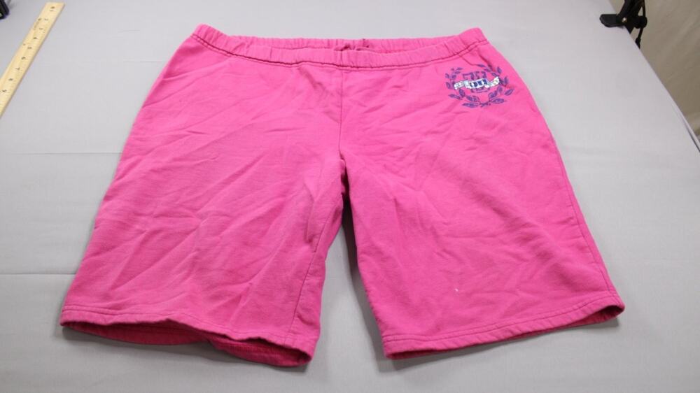 No Boundaries Sweat Shorts Womens XL Racy Pink Sequin Crest Bermuda Loung